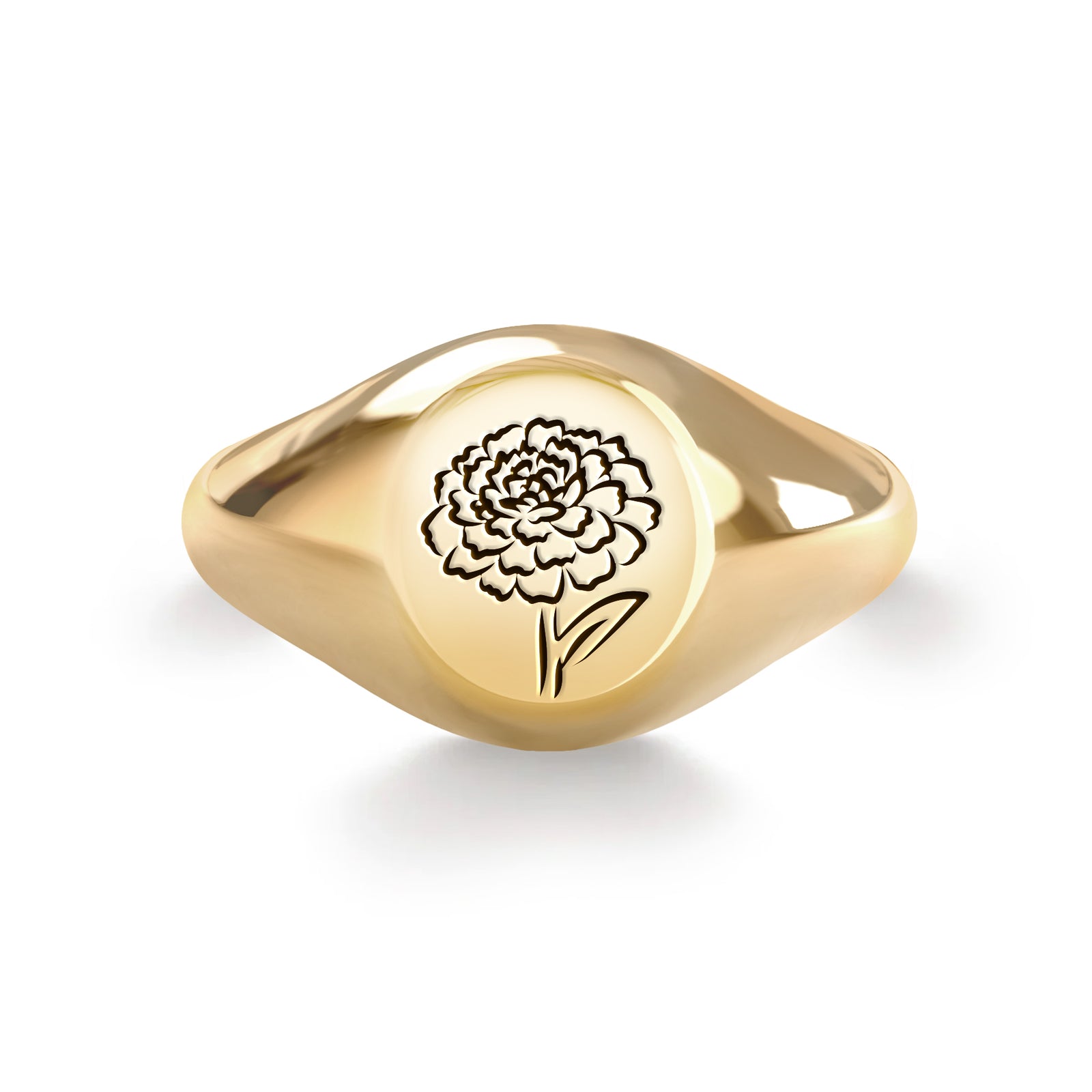 Signet Birth Flower Ring in 14k Gold