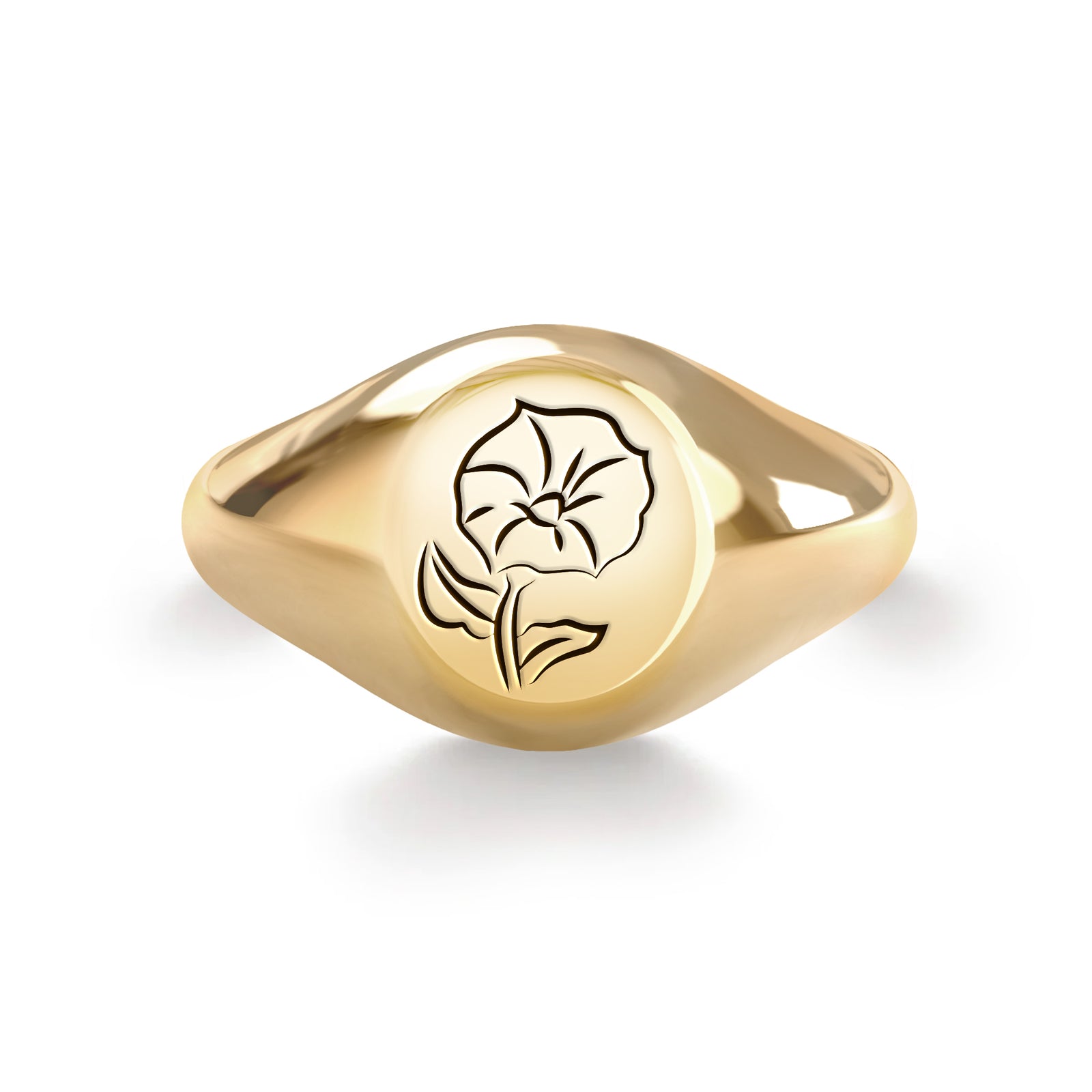 Signet Birth Flower Ring in 14k Gold