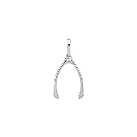 Small Wishbone Birthstone Pendant in 14K Gold - White Gold