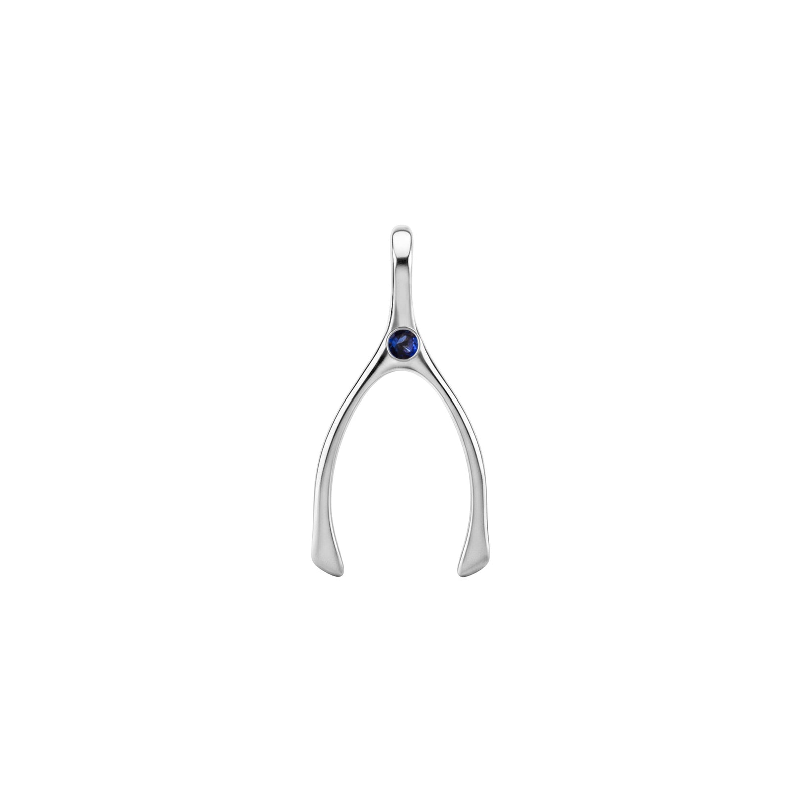 Small Sapphire Wishbone Pendant in Solid 14k Gold (September)