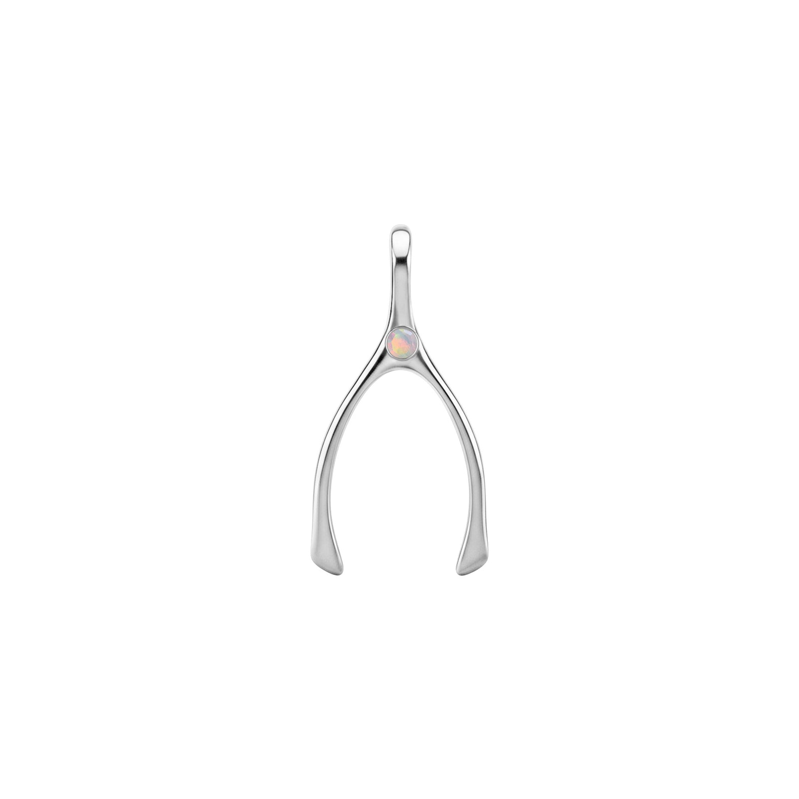 Small Opal Wishbone Pendant in Solid 14k Gold (October)