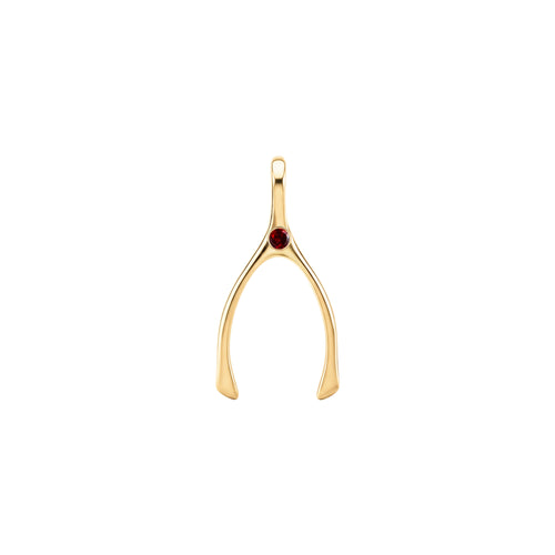 Small Garnet Wishbone Pendant in Solid 14k Gold (January)