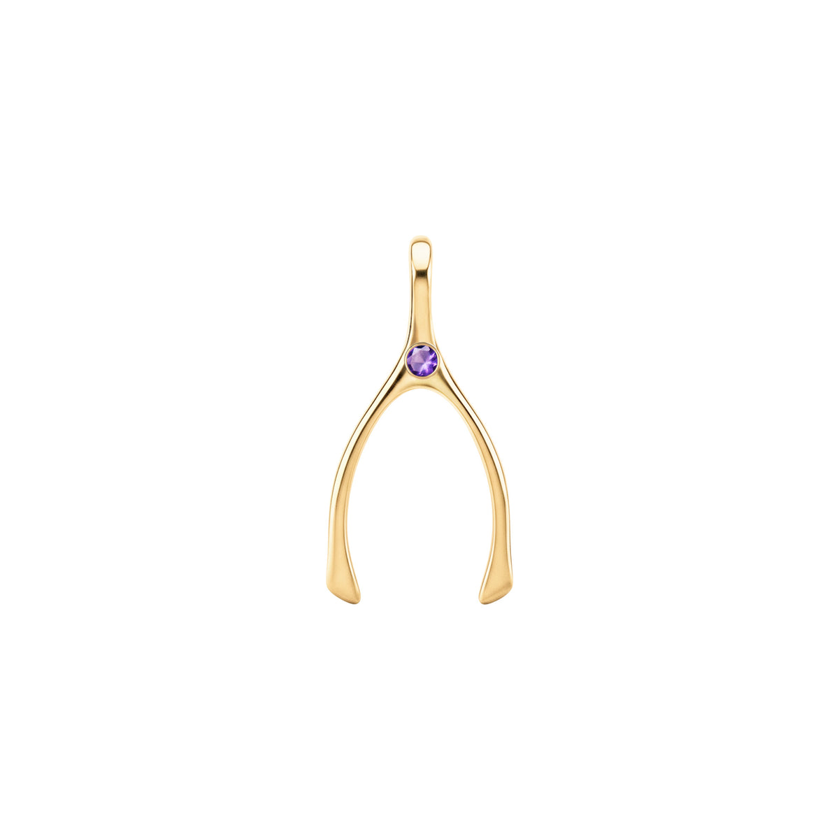 Small Amethyst Wishbone Pendant in Solid 14k Gold (February)