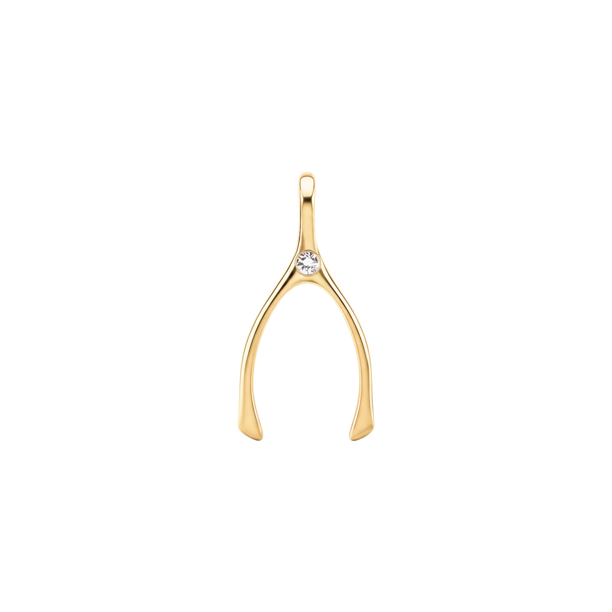 Small Diamond Wishbone Pendant in Solid 14k Gold (April)