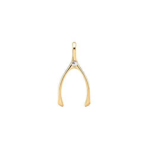 Small Wishbone Birthstone Pendant in 14K Gold