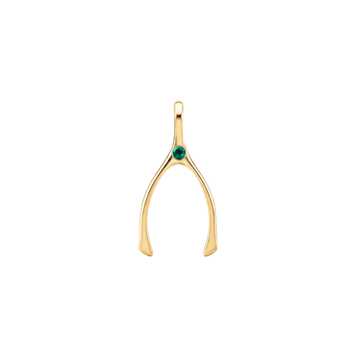 Small Emerald Wishbone Pendant in Solid 14k Gold (May)