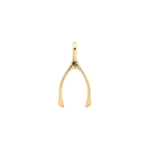 Small Peridot Wishbone Pendant in Solid 14k Gold (August)