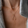 Small Wishbone Birthstone Pendant in 14K Gold