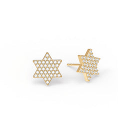 Diamond Star of David Stud Earrings in Solid 14k Gold