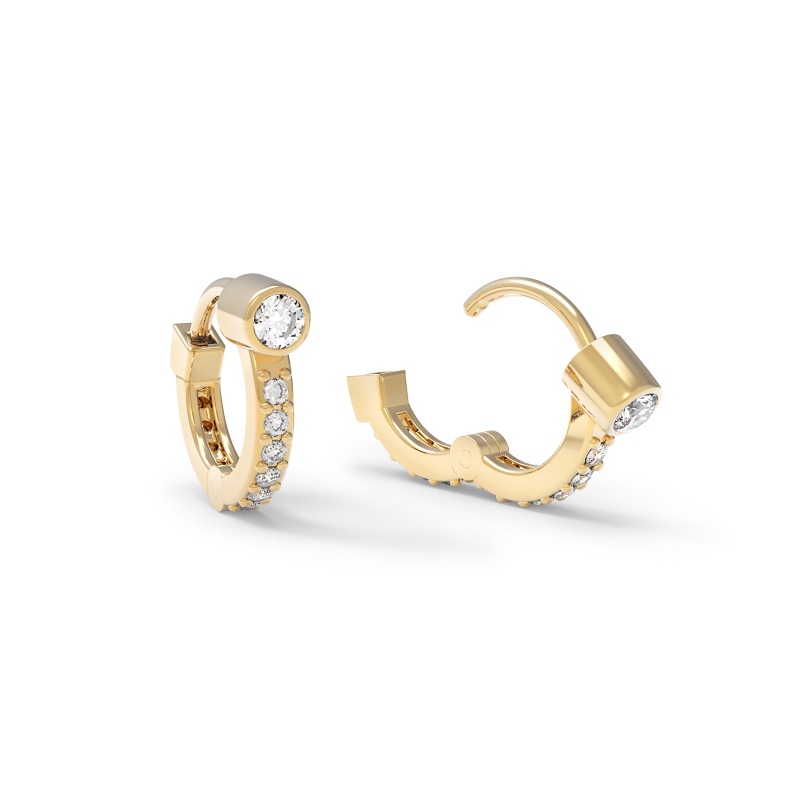 Tiny Birthstone Huggie Hoops with Diamonds in 14k Gold