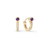Tiny Amethyst Huggie Hoops with Diamonds in 14k Gold (February)