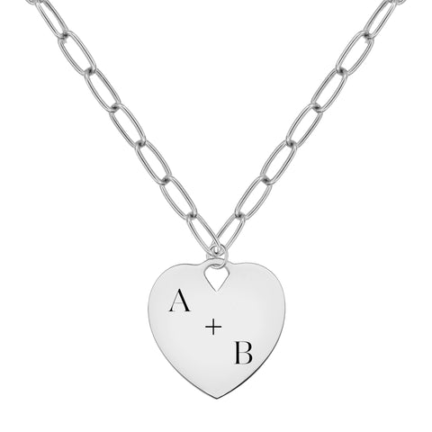 Engravable Large Flat Heart Pendant with ADELAIDE Chain in 14k Gold - White Gold