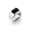 Ventana Black Onyx ring in silver featuring a wide band and a 12x8mm gemstone.