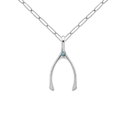 Small Alexandrite Wishbone Pendant in Solid 14k Gold (June) - White Gold
