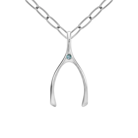 Large Alexandrite Wishbone Pendant in Solid 14k Gold (June) - White Gold