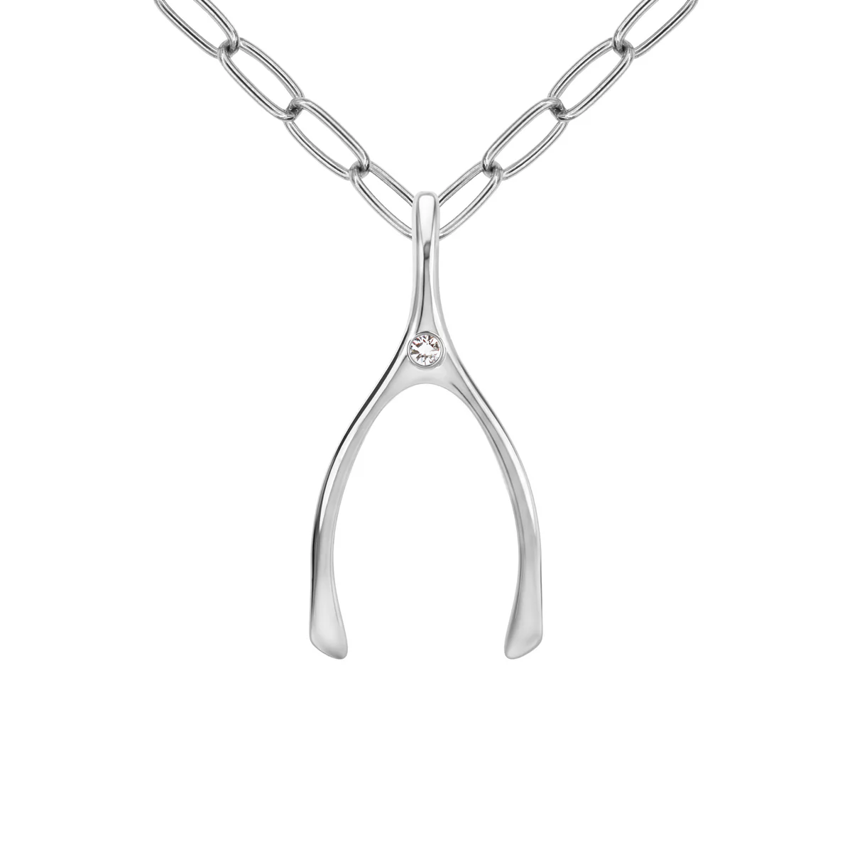 Large Diamond Wishbone Pendant in Solid 14k Gold (April)