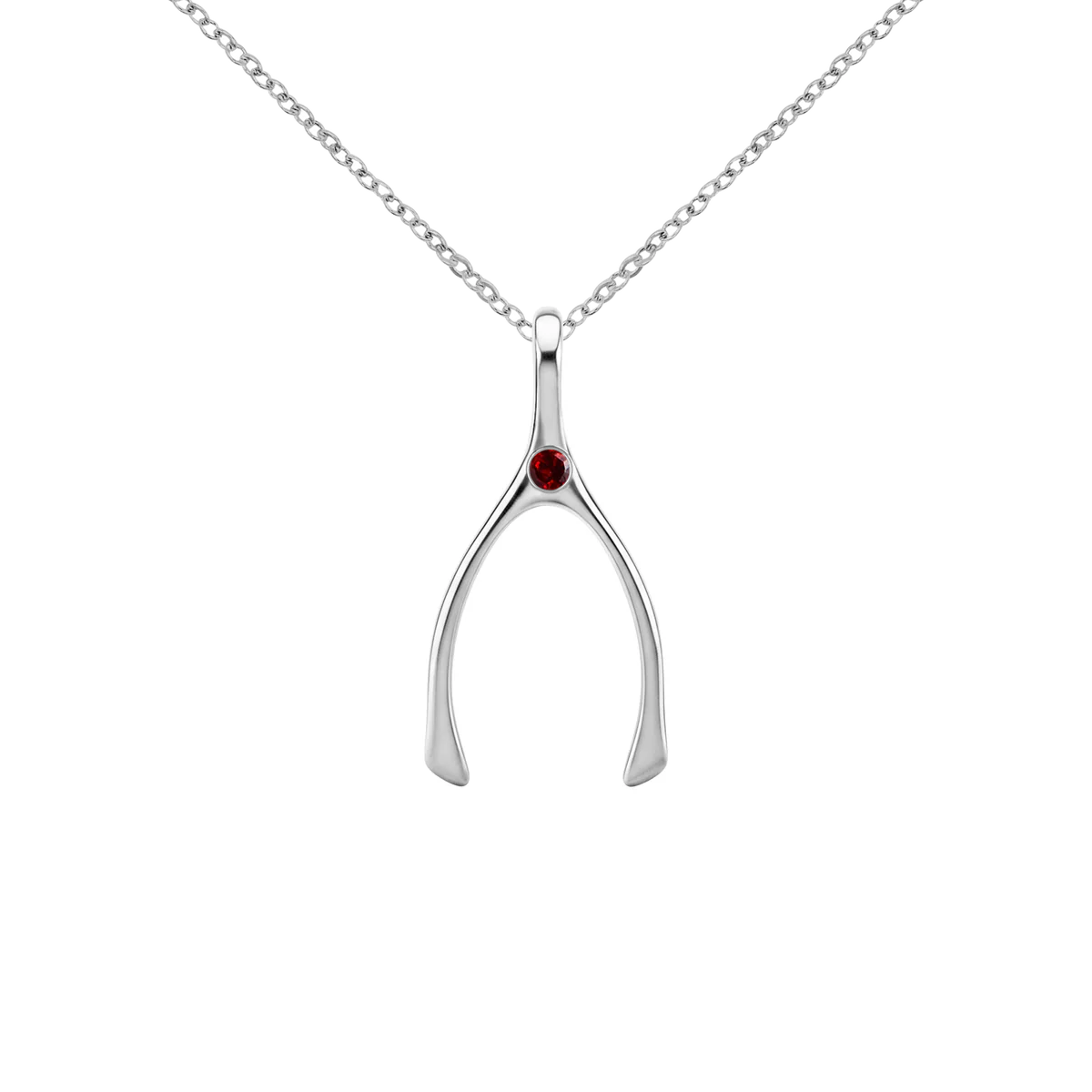 Small Garnet Wishbone Pendant in Solid 14k Gold (January)