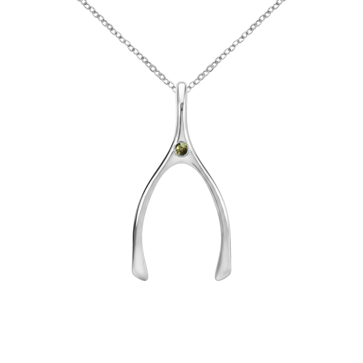 Large Peridot Wishbone Pendant in Solid 14k Gold (August)