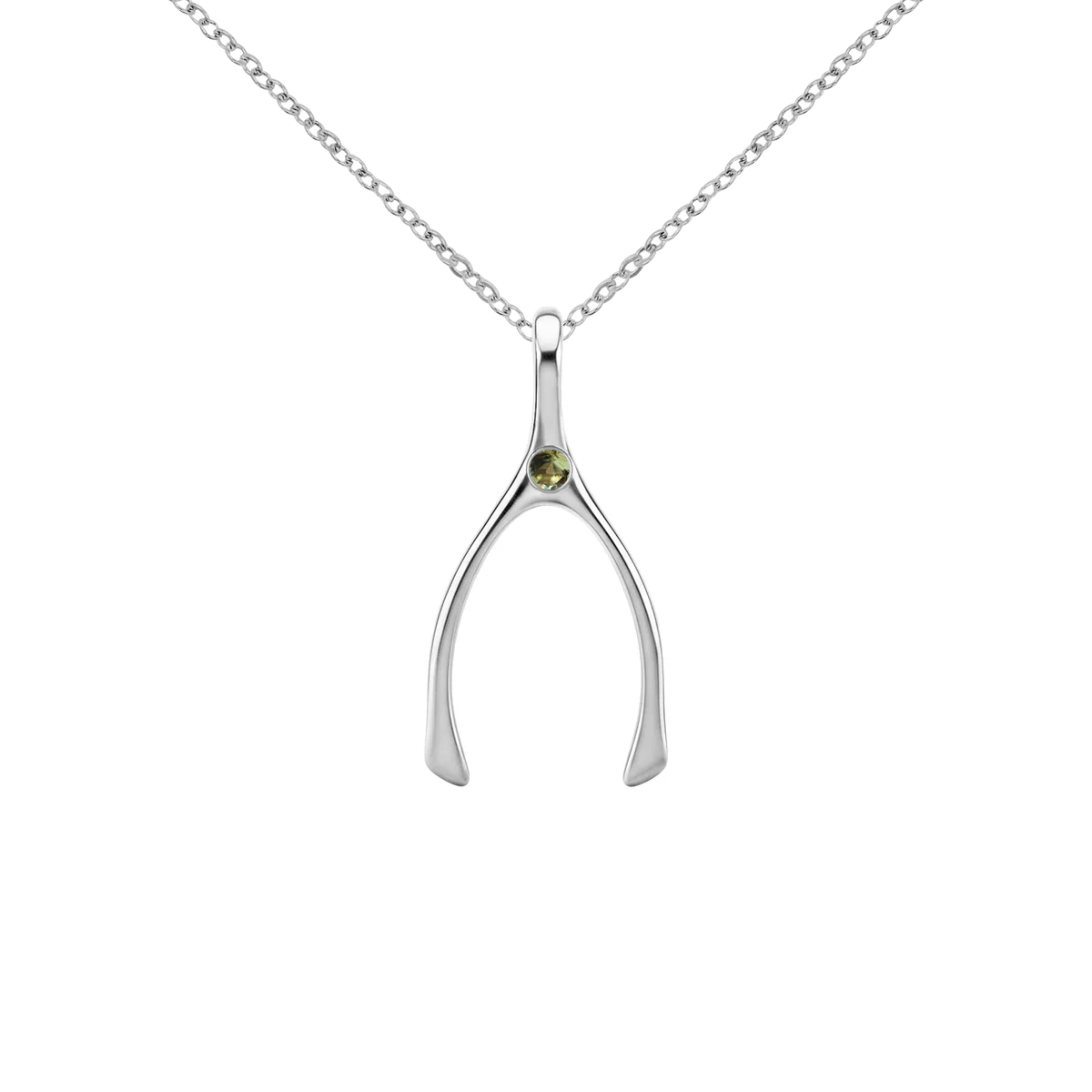 Small Peridot Wishbone Pendant in Solid 14k Gold (August)