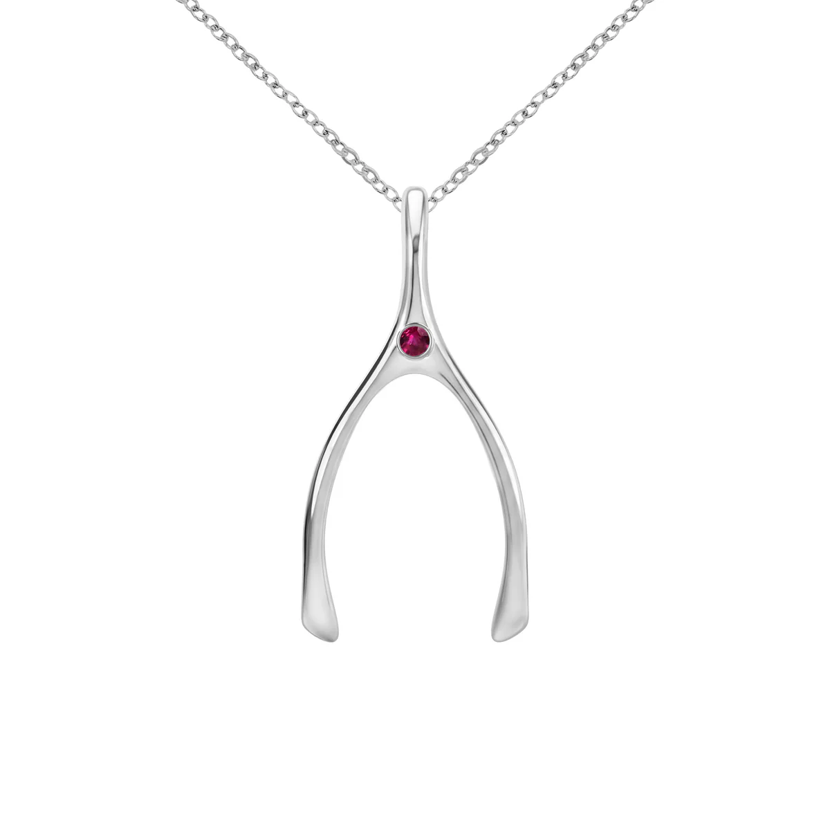 Large Ruby Wishbone Pendant in Solid 14k Gold (July)