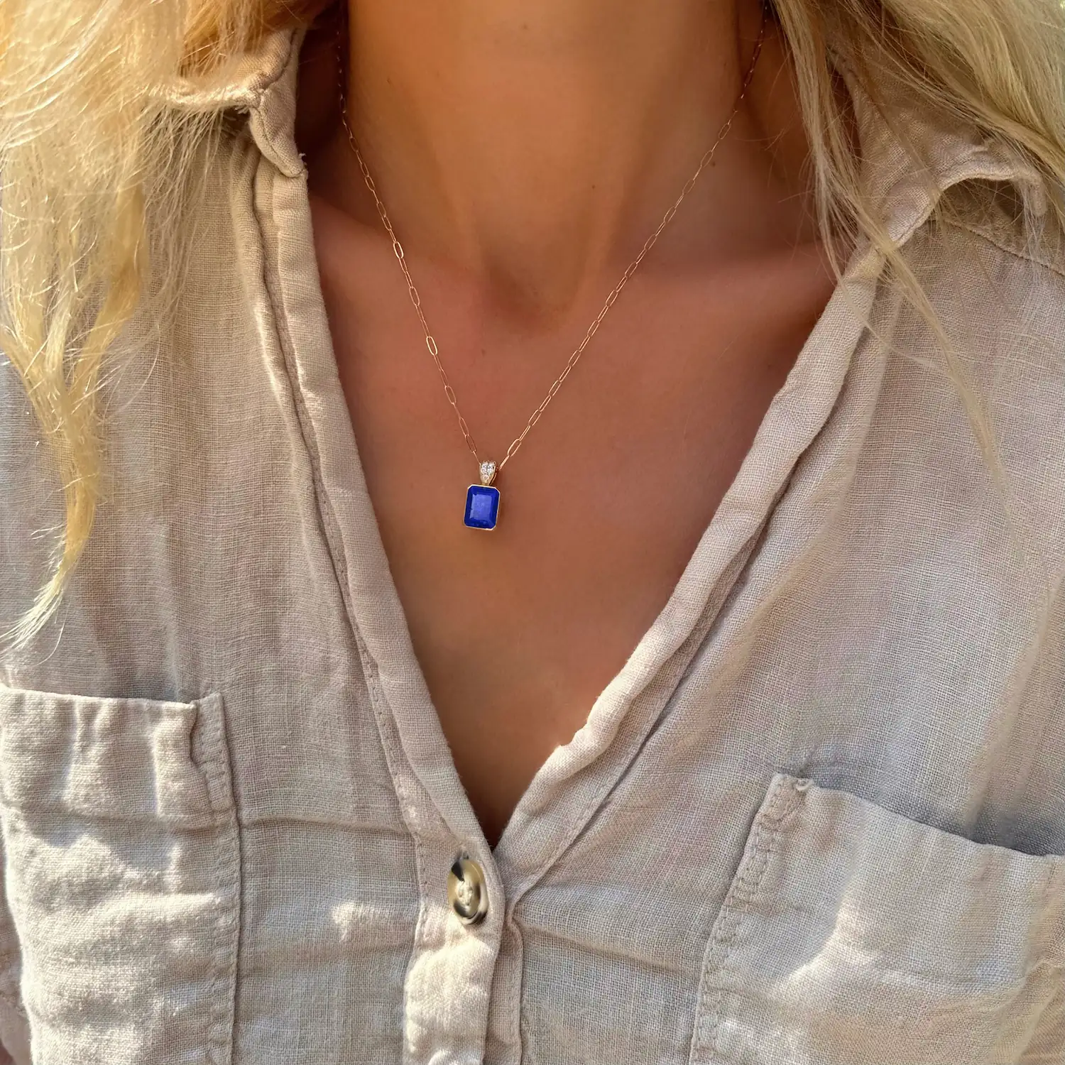 Warren Lapis Pendant with Diamond Bale in 14k Gold (September)