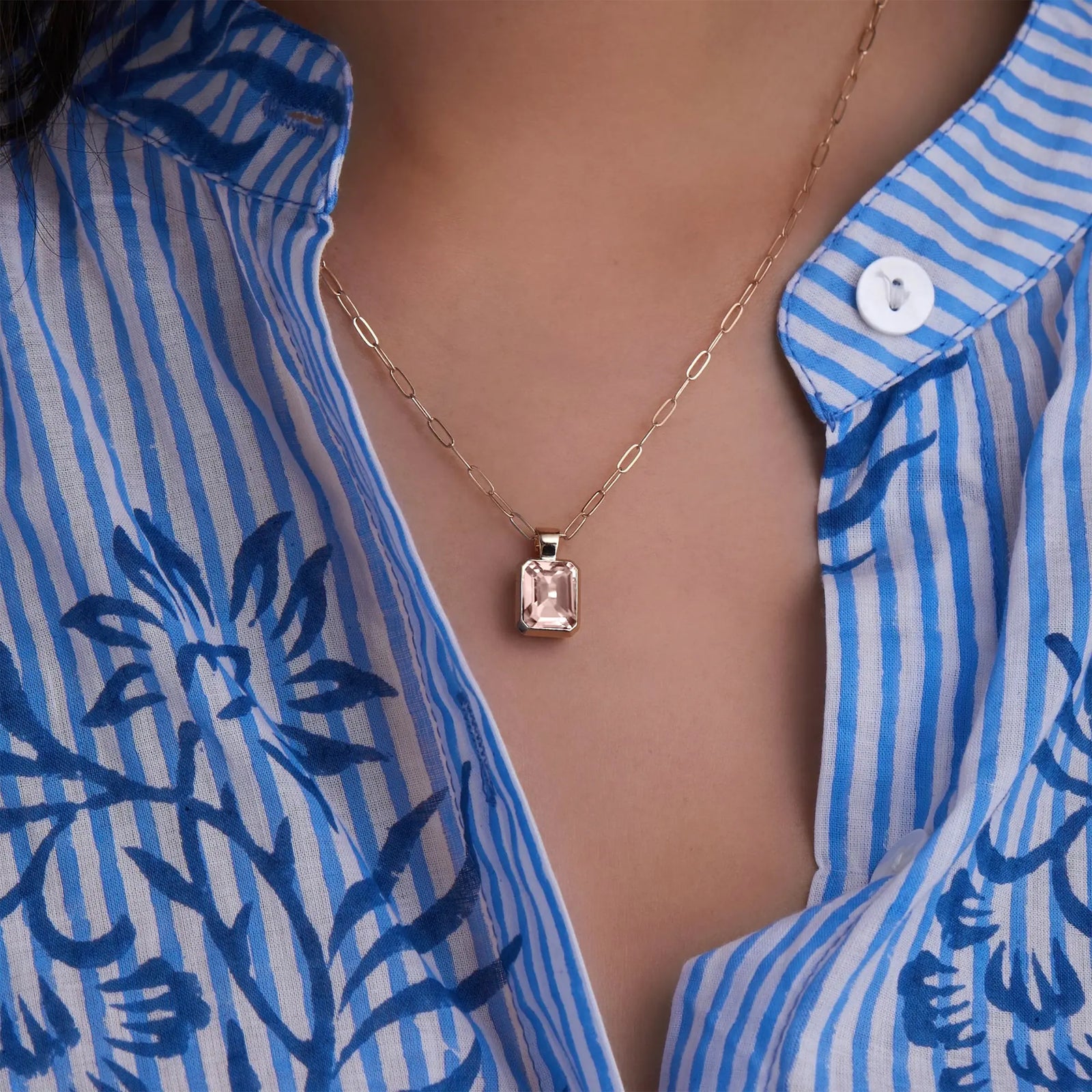 Warren Blush Sapphire Pendant in 14k Gold (October)
