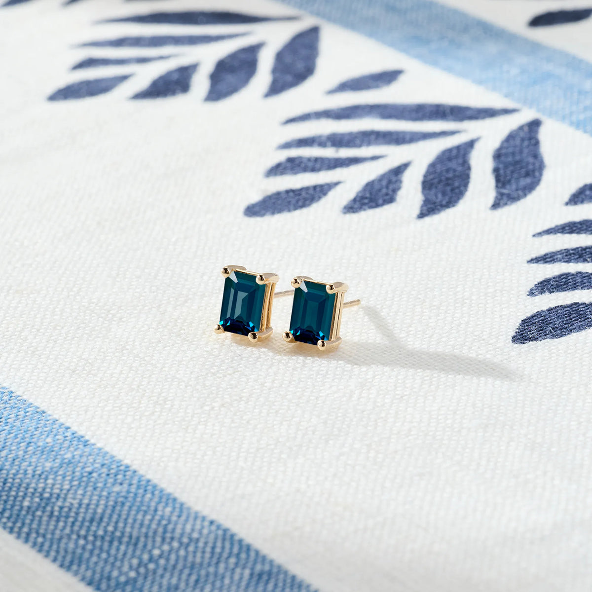 Warren Atlantic Blue Topaz Stud Earrings in 14k Gold (December)