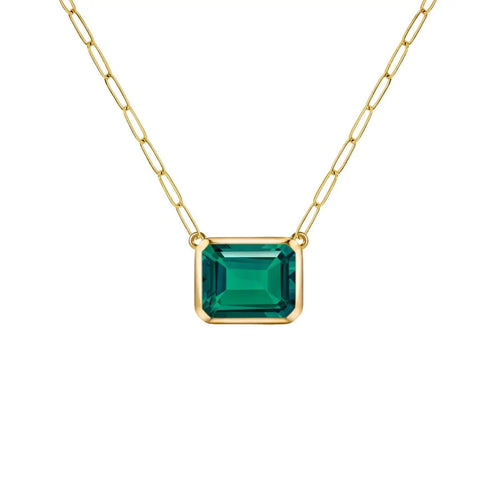 Warren Emerald Necklace on Adelaide Mini Chain in 14k Gold (May)
