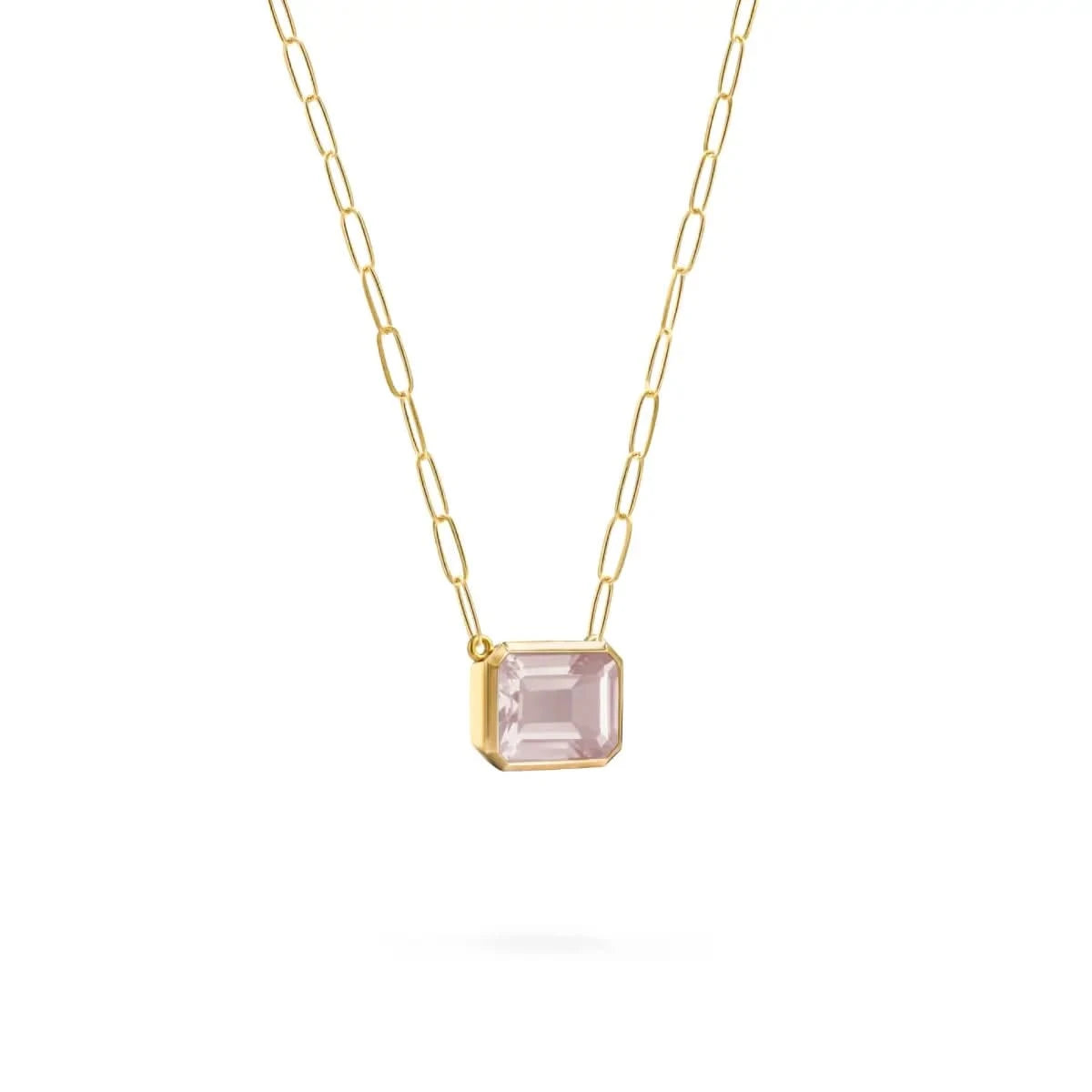 Warren Rose Quartz Necklace on Adelaide Mini Chain in 14k Gold (October)