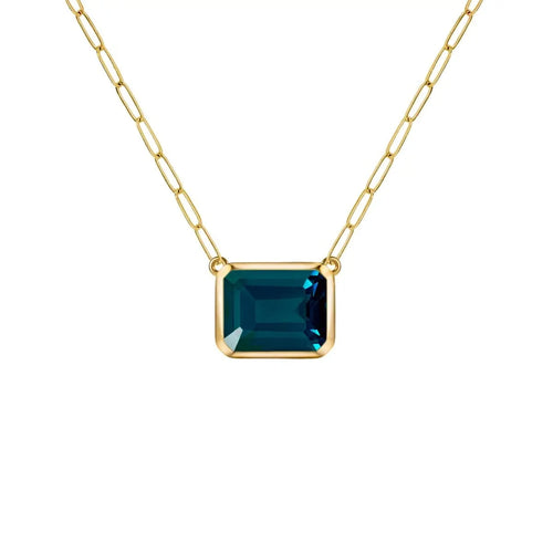 Warren Atlantic Blue Topaz Necklace on Adelaide Mini Chain in 14k Gold (December)
