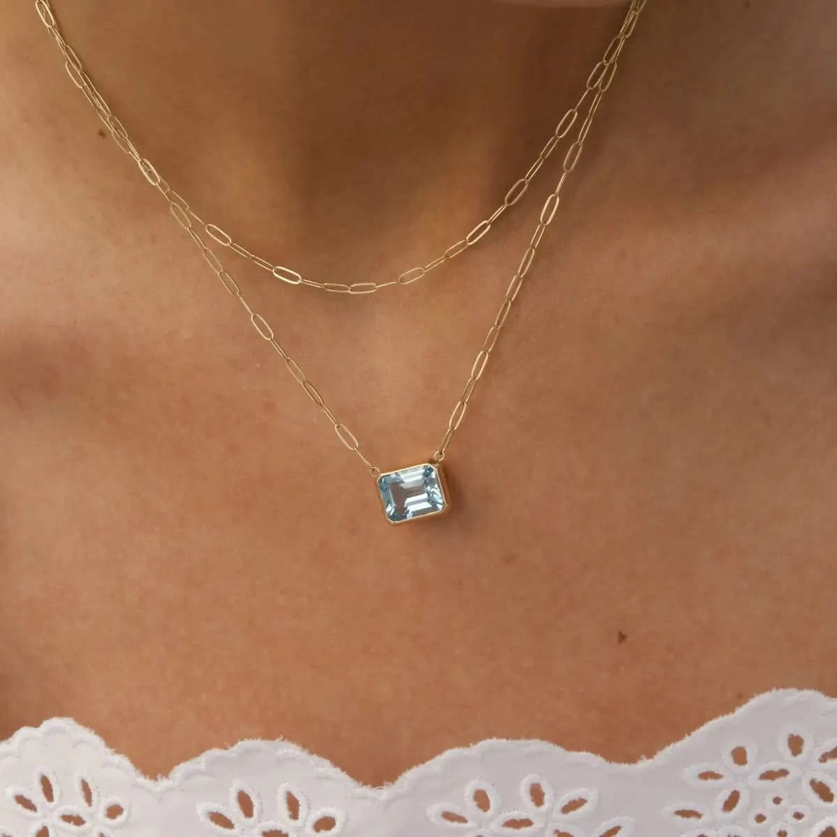Warren Nantucket Blue Topaz Necklace on Adelaide Mini Chain in 14k Gold (December)