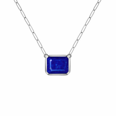 Warren Lapis Necklace on Adelaide Mini Chain in 14k Gold (September) - White Gold