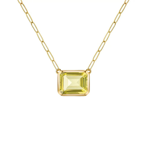 Warren Lemon Verbena Quartz Necklace on Adelaide Mini Chain in 14k Gold (August)