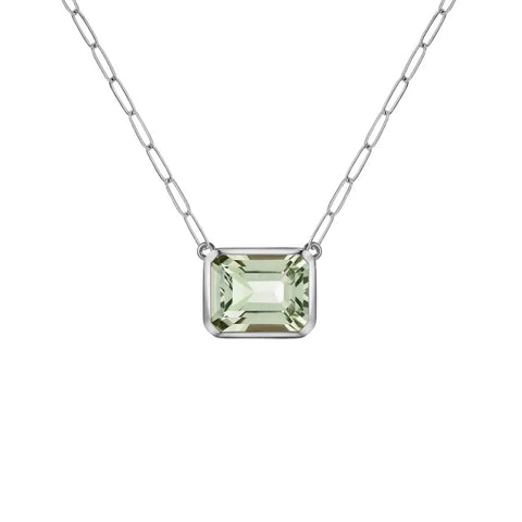 Warren Green Amethyst Necklace on Adelaide Mini Chain in 14k Gold (February) - White Gold