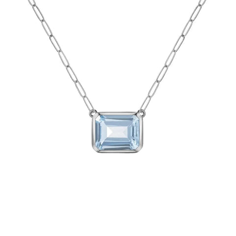 Warren Aquamarine Necklace on Adelaide Mini Chain in 14k Gold (March) - White Gold