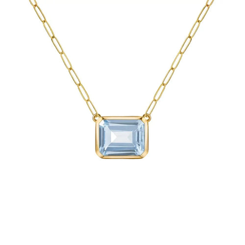 Warren Aquamarine Necklace on Adelaide Mini Chain in 14k Gold (March)
