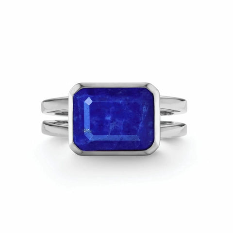 Warren Horizontal Lapis Ring in 14k Gold (September) - White Gold
