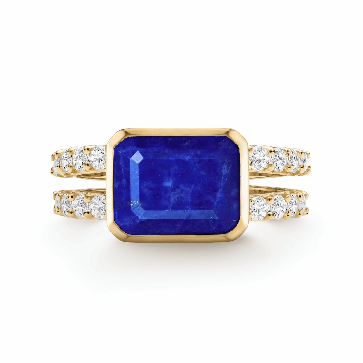 Warren Horizontal Lapis Ring with Diamonds in 14k Gold (September)