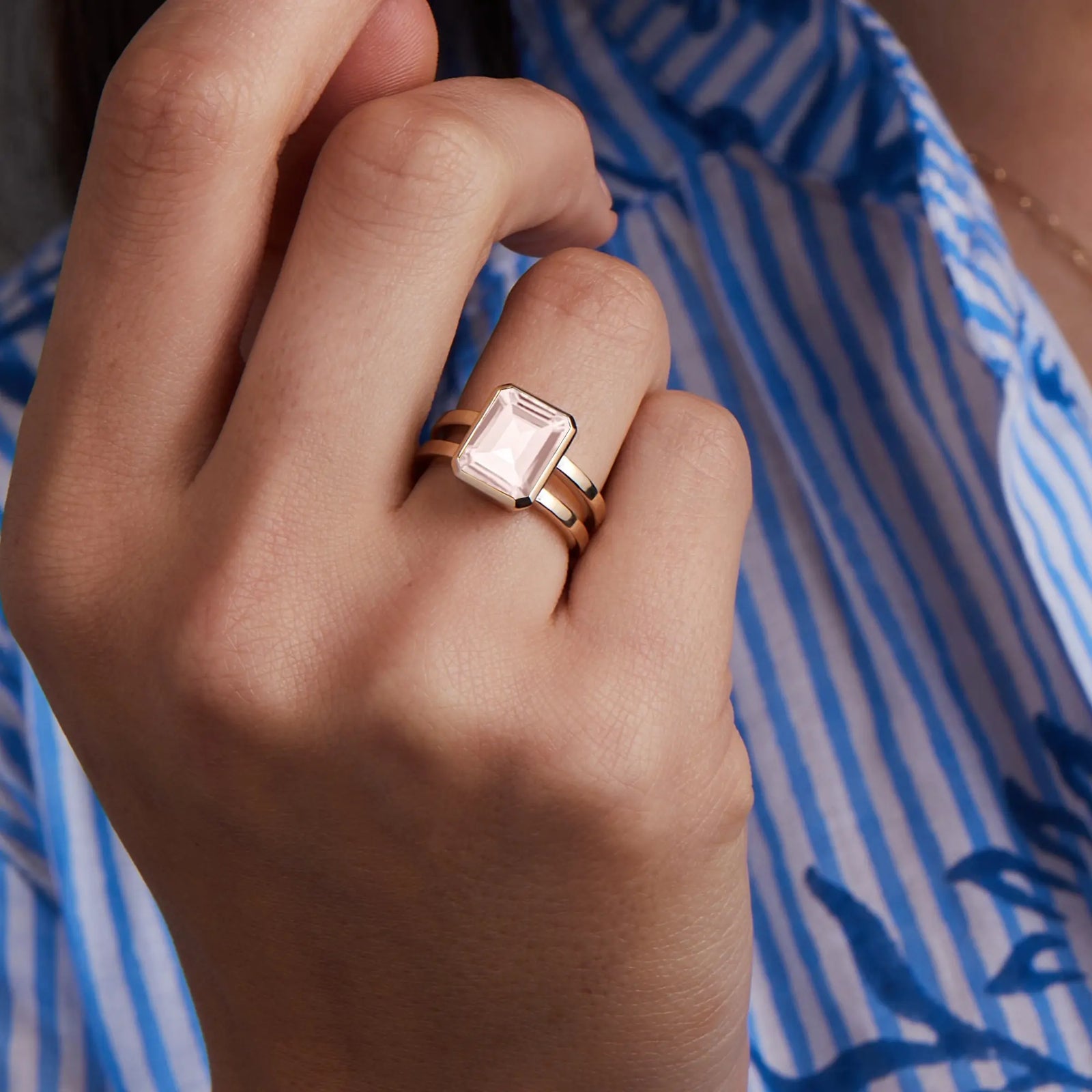Warren Vertical Blush Sapphire Ring in 14k Gold (October)