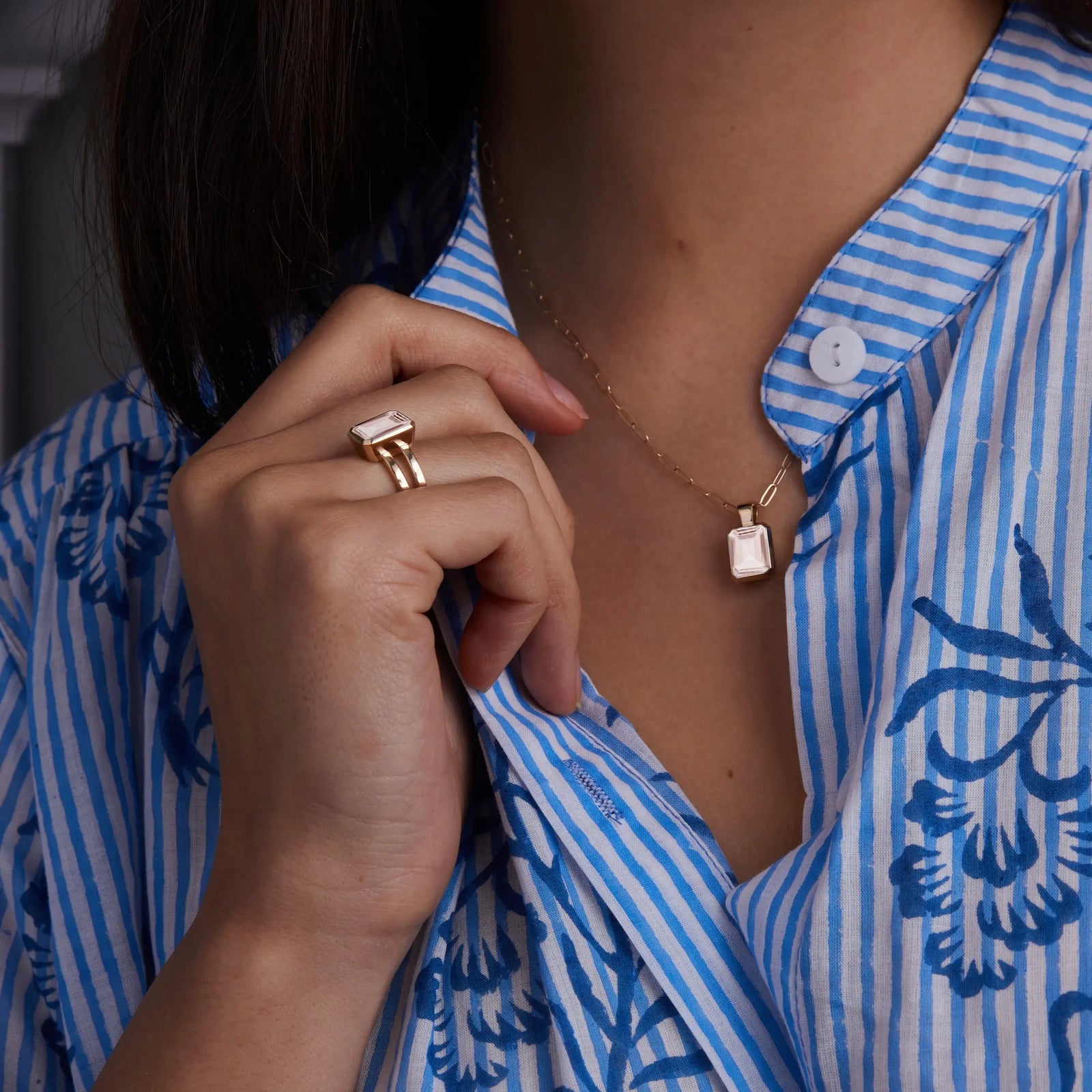 Warren Vertical Blush Sapphire Ring in 14k Gold (October)