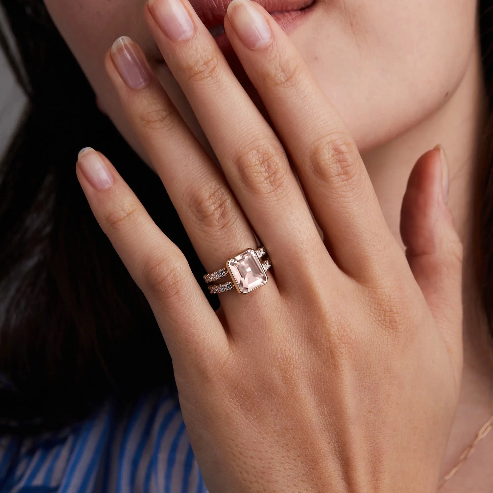 Warren Vertical Blush Sapphire Ring with Diamonds in 14k Gold (October)