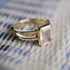 Warren Vertical Rose Quartz Ring, featuring an Rose Quartz-cut 8 x 10mm Rose Quartz in 14k white gold, hand-set Vertically in a 14k-gold bezel