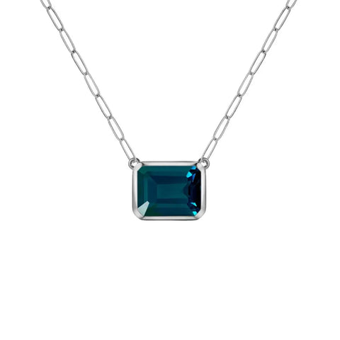 Warren Atlantic Blue Topaz Necklace on Adelaide Mini Chain in 14k Gold (December) - White Gold