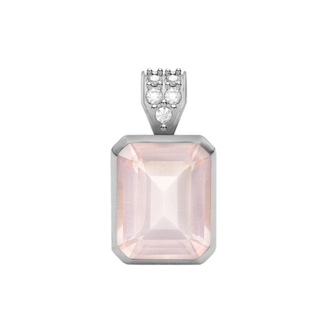 Warren Rose Quartz Pendant with Diamond Bale in 14k Gold (October) - White Gold