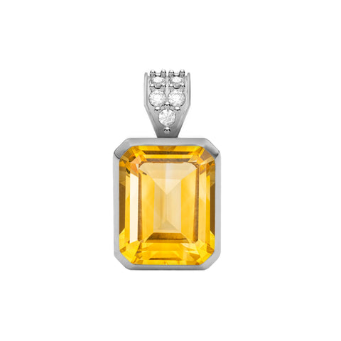 Warren Citrine Pendant with Diamond Bale in 14k Gold (November) - White Gold