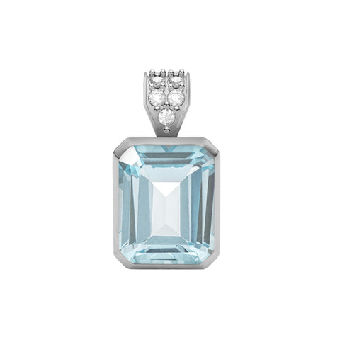 Warren Nantucket Blue Topaz Pendant with Diamond Bale in 14k Gold (December) - White Gold