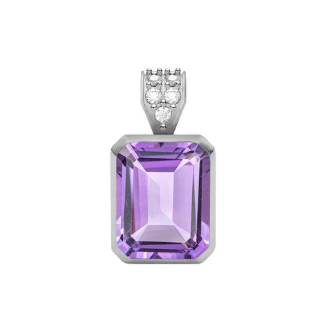 Warren Amethyst Pendant with Diamond Bale in 14k Gold (February) - White Gold