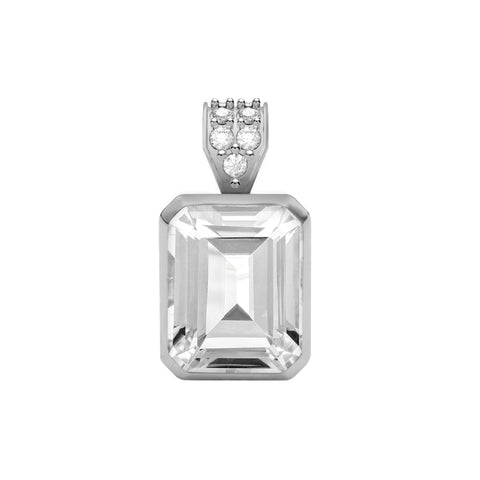 Warren White Topaz Pendant with Diamond Bale in 14k Gold (April) - White Gold