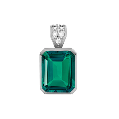 Warren Emerald Pendant with Diamond Bale in 14k Gold (May) - White Gold