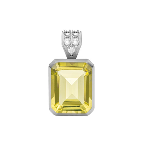 Warren Lemon Verbena Quartz Pendant with Diamond Bale in 14k Gold (August) - White Gold